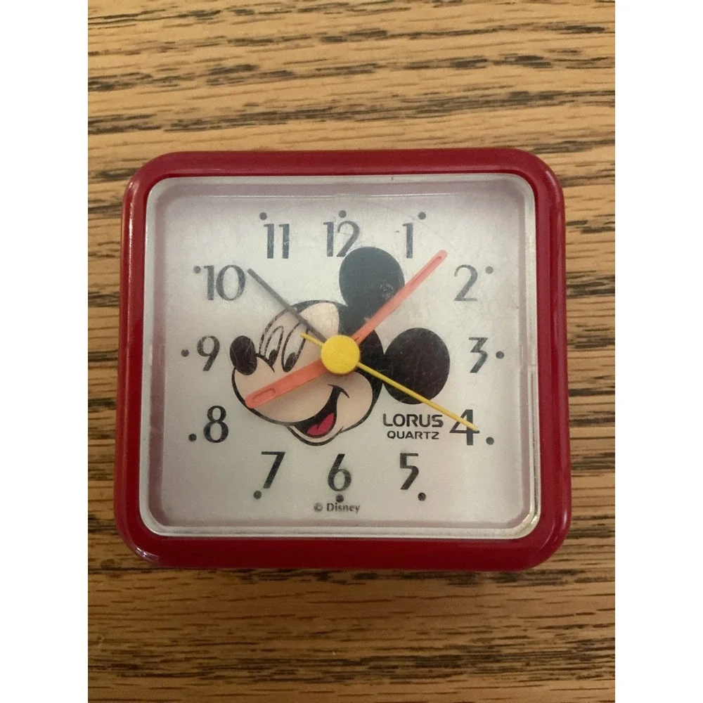 Lorus Quartz Mickey Mouse Travel Alarm Clock Red Square Vintage LHZ101F Disney